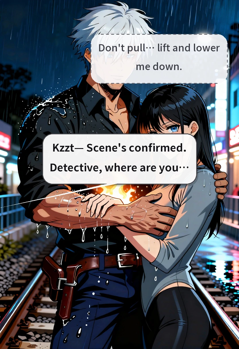 Don't pull… lift and lower me down. Kzzt— Scene's confirmed. Detective, where are you…