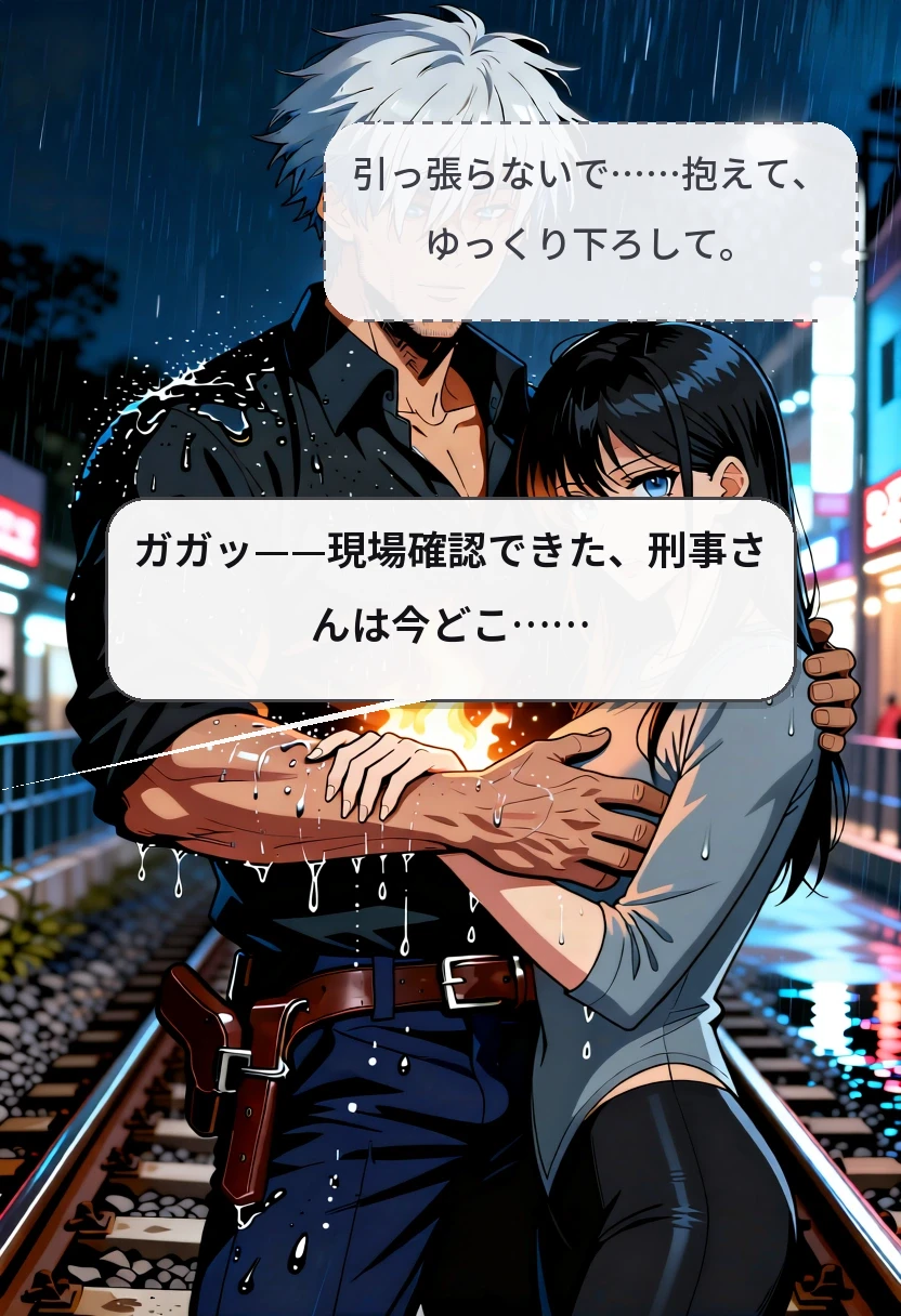 引っ張らないで……抱えて、ゆっくり下ろして。 ガガッ——現場確認できた、刑事さんは今どこ……