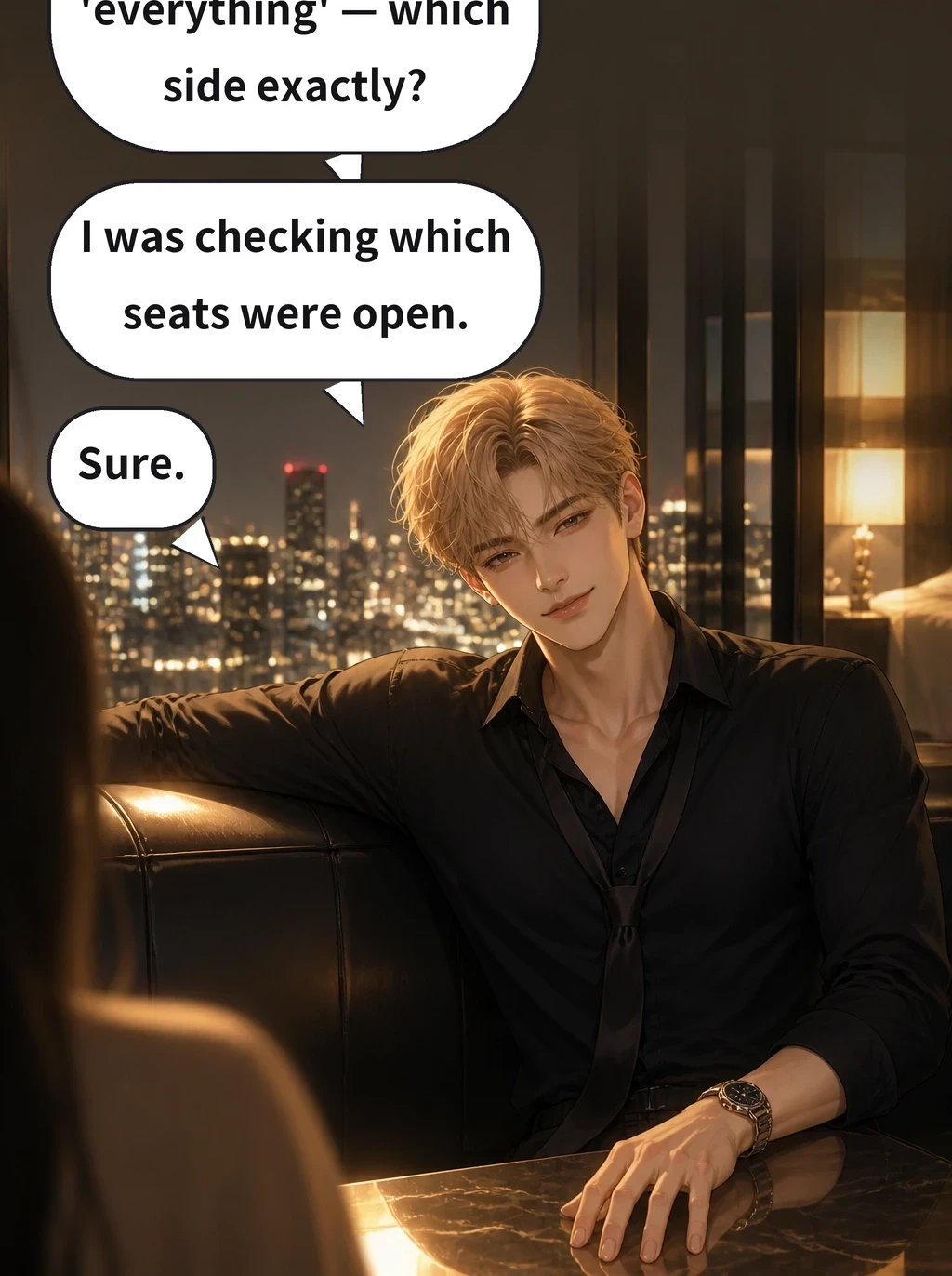 When you say 'everything' — which side exactly? I was checking which seats were open. Sure.