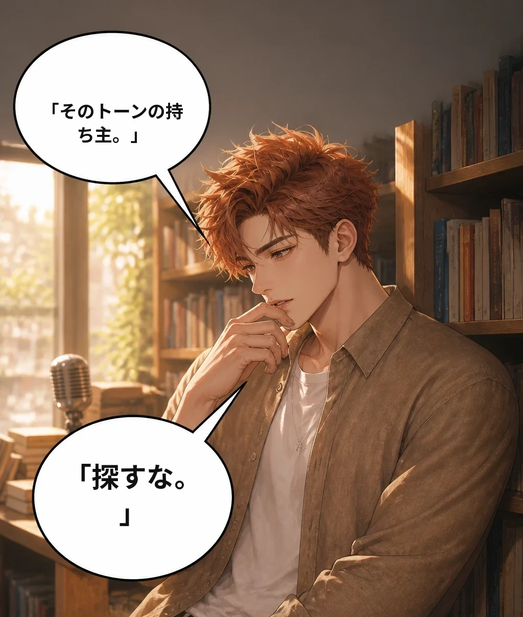 「そのトーンの持ち主。」 「探すな。」