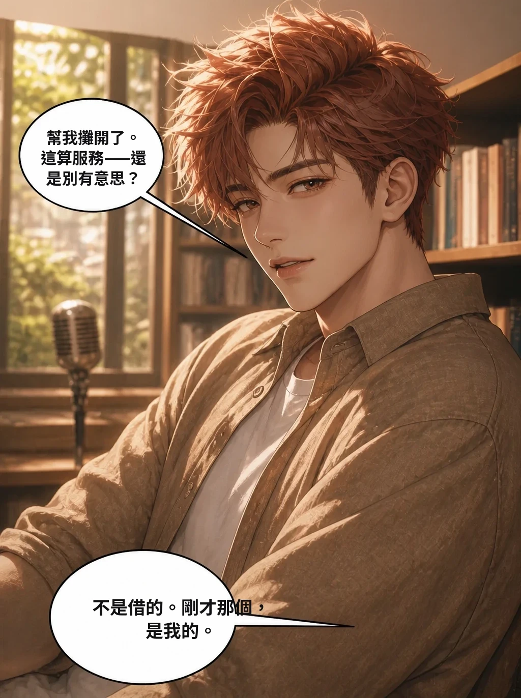 幫我攤開了。這算服務——還是別有意思？ 不是借的。剛才那個，是我的。